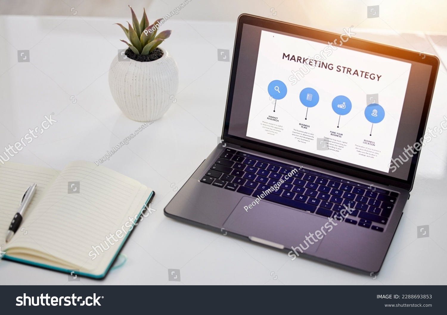 マーケティング戦略の企画をしているデスクの写真